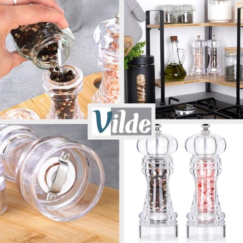 Młynek do Pieprzu i Soli Akrylowy 16 cm 2 szt. Mechanizm Ceramiczny VILDE