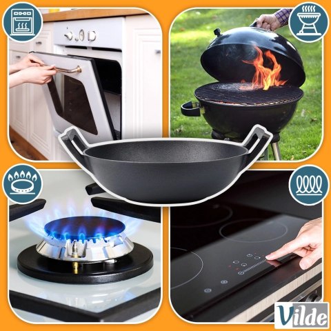 Patelnia Wok Żeliwna 32 cm VILDE Cast Line do Piekarnika Indukcja