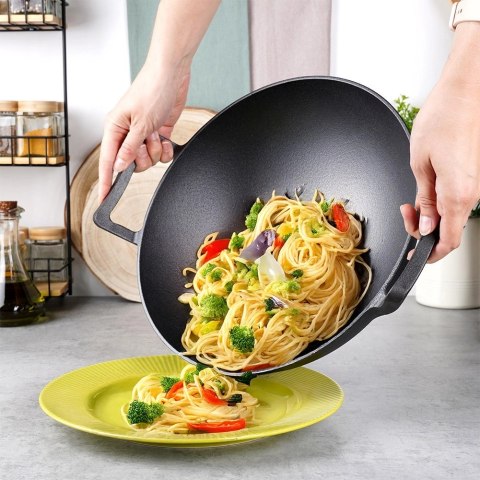 Patelnia Wok Żeliwna Duża 36 cm VILDE Cast Line do Indukcji Grill