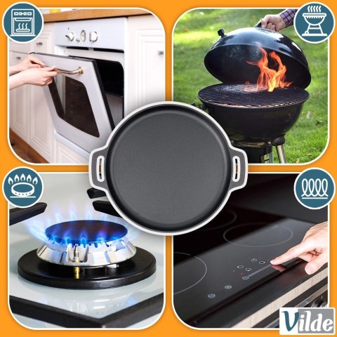 Patelnia Żeliwna Okrągła 35 cm VILDE Cast Line do Indukcji Grill