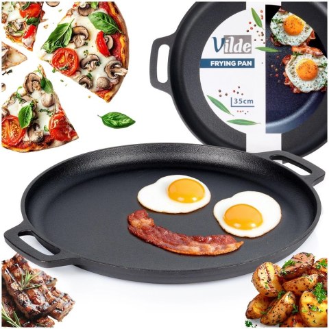 Patelnia Żeliwna Okrągła 35 cm VILDE Cast Line do Indukcji Grill