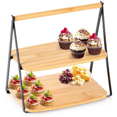 Patera Bambusowa 2-piętrowa 28 x 20 x 27,5 cm VILDE do Serów Przekąsek