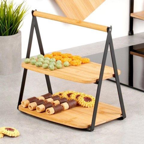 Patera Bambusowa 2-piętrowa 28 x 20 x 27,5 cm VILDE do Serów Przekąsek