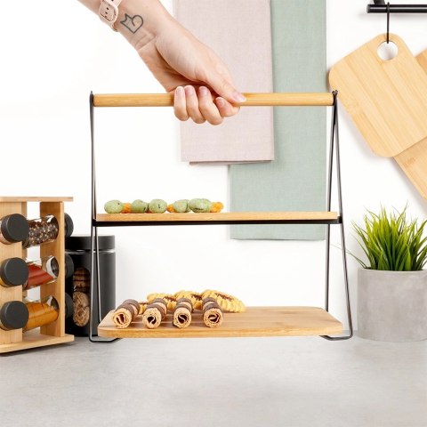 Patera Bambusowa 2-piętrowa 28 x 20 x 27,5 cm VILDE do Serów Przekąsek