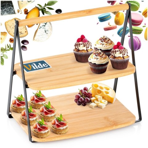 Patera Bambusowa 2-piętrowa 28 x 20 x 27,5 cm VILDE do Serów Przekąsek