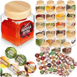 Zestaw 24 Pojemników na Przyprawy 100 ml VILDE z Naklejkami 7,5 x 5,5 cm