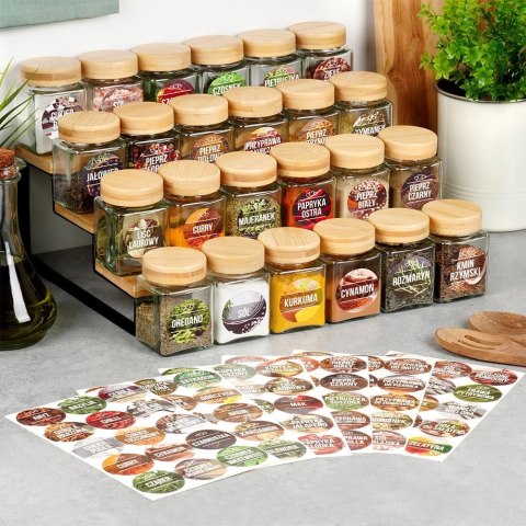 Zestaw 24 Pojemników na Przyprawy 100 ml VILDE z Naklejkami 7,5 x 5,5 cm