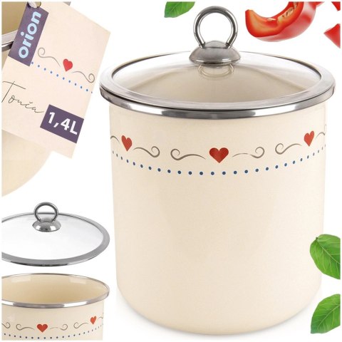 Pojemnik Emaliowany TONCA 1,4 L ORION Szklana Pokrywka 17 x 13 cm