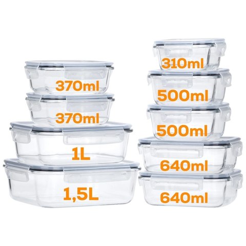 Zestaw 9 Pojemników Szklanych Szczelny VILDE Piekarnik Mikrofala Mrożenie
