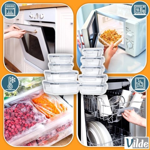 Zestaw 9 Pojemników Szklanych Szczelny VILDE Piekarnik Mikrofala Mrożenie