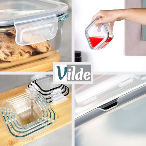 Zestaw 4 Pojemników Szklanych Kwadrat VILDE Szczelny Piekarnik Mrożenie
