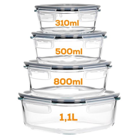 Zestaw 4 Pojemników Szklanych Kwadrat VILDE Szczelny Piekarnik Mrożenie