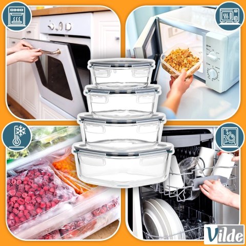 Zestaw 4 Pojemników Szklanych Kwadrat VILDE Szczelny Piekarnik Mrożenie