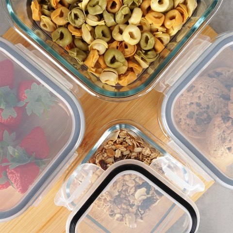 Zestaw 4 Pojemników Szklanych Kwadrat VILDE Szczelny Piekarnik Mrożenie