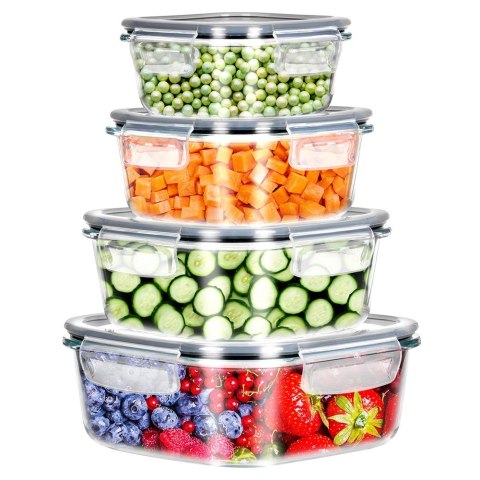 Zestaw 4 Pojemników Szklanych Kwadrat VILDE Szczelny Piekarnik Mrożenie