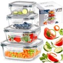 Zestaw 4 Pojemników Szklanych Kwadrat VILDE Szczelny Piekarnik Mrożenie