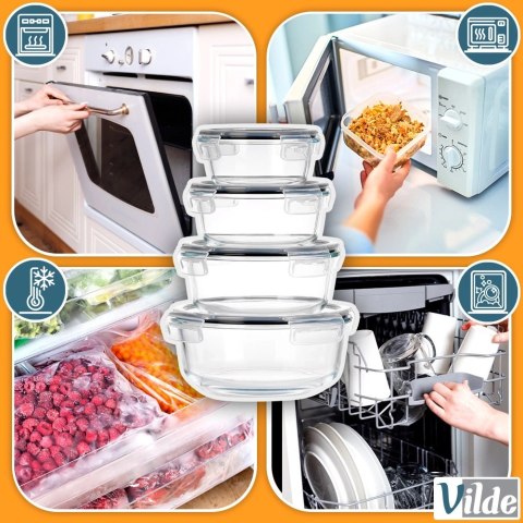 Zestaw 4 Pojemników Szklanych Okrągły VILDE Szczelny Piekarnik Mrożenie
