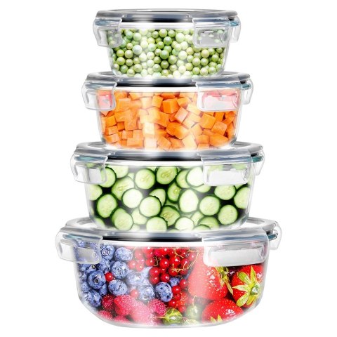 Zestaw 4 Pojemników Szklanych Okrągły VILDE Szczelny Piekarnik Mrożenie