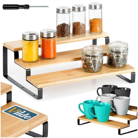 Półka Kuchenna Drewniana 3 Poziomowa Organizer 32 x 235 cm VILDE Przyprawy
