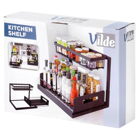 Półka Kuchenna Metalowa 2 Poziomy Wysuwana Szuflada Czarna VILDE