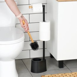 Stojak Łazienkowy Ze Szczotką WC Czarny 2W1 Bambus Silikon 66 cm VILDE