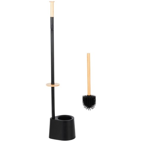 Stojak Łazienkowy Ze Szczotką WC Czarny 2W1 Bambus Silikon 66 cm VILDE