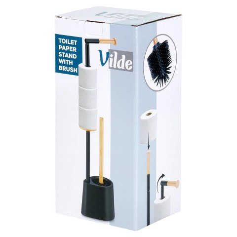 Stojak Łazienkowy Ze Szczotką WC Czarny 2W1 Bambus Silikon 66 cm VILDE