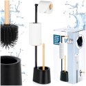 Stojak Łazienkowy Ze Szczotką WC Czarny 2W1 Bambus Silikon 66 cm VILDE