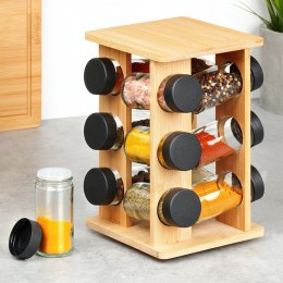 Stojak na Przyprawy Obrotowy Bambusowy 12 Słoików Szklanych 85 ml VILDE