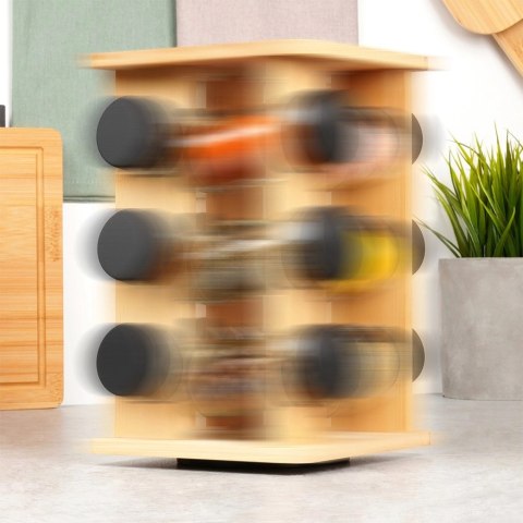 Stojak na Przyprawy Obrotowy Bambusowy 12 Słoików Szklanych 85 ml VILDE