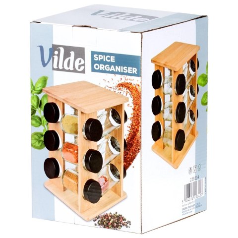 Stojak na Przyprawy Obrotowy Bambusowy 12 Słoików Szklanych 85 ml VILDE