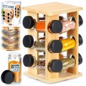 Stojak na Przyprawy Obrotowy Bambusowy 12 Słoików Szklanych 85 ml VILDE