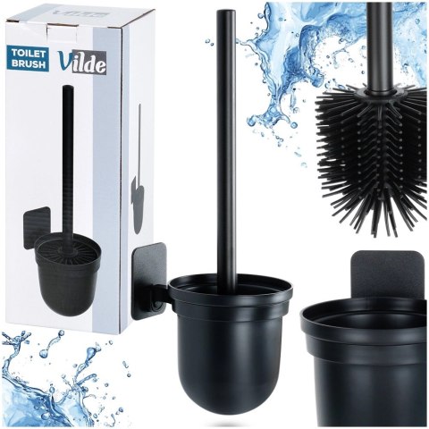 Szczotka Silikonowa do WC Wisząca Naścienna Czarna z Pojemnikiem VILDE