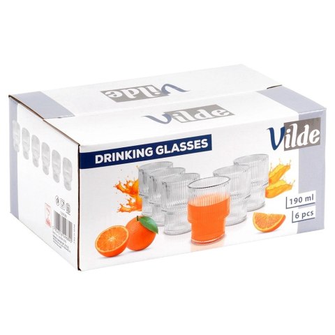 Szklanki Zestaw 6 szt. 190 ml VILDE Ryflowane Szkło do Zmywarki 7 x 7 cm