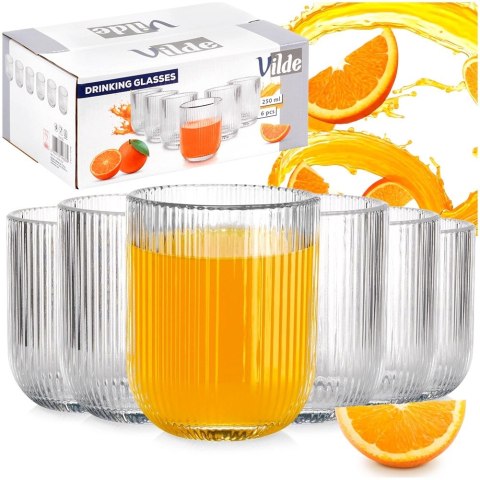 Szklanki Zestaw 6 szt. 250 ml VILDE Ryflowane Szkło do Zmywarki 7,5 x 7,5cm