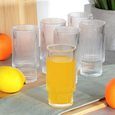 Szklanki Wysokie Zestaw 6 szt. 320 ml VILDE Ryflowane Szkło do Zmywarki