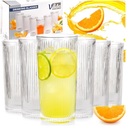 Szklanki Wysokie Zestaw 6 szt. 320 ml VILDE Ryflowane Szkło do Zmywarki