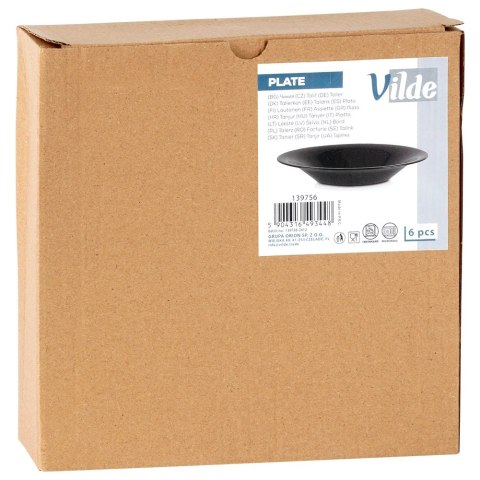 Talerze Obiadowe Głębokie Szkło Czarne 400 ml 6 szt. VILDE 21,5 cm