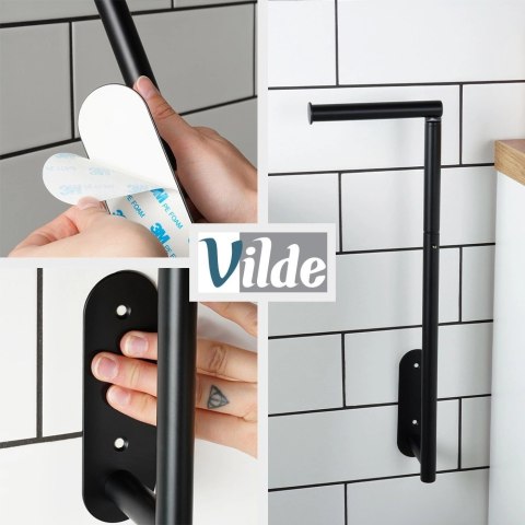 Uchwyt na Papier Toaletowy Zapasowy 4 Rolki Stal VILDE Montaż 2w1 46,5 cm