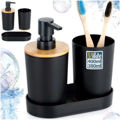 Zestaw Łazienkowy 3 el. VILDE Dozownik Kubek Podstawka Bambus
