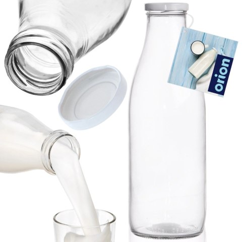 Butelka na Mleko ORION Szklana 1 L z Zakrętką do Napojów Soku