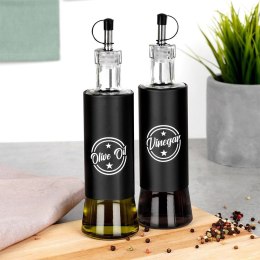 Zestaw Butelek na Oliwę i Ocet VILDE 2 x 300 ml Czarne z Dozownikami
