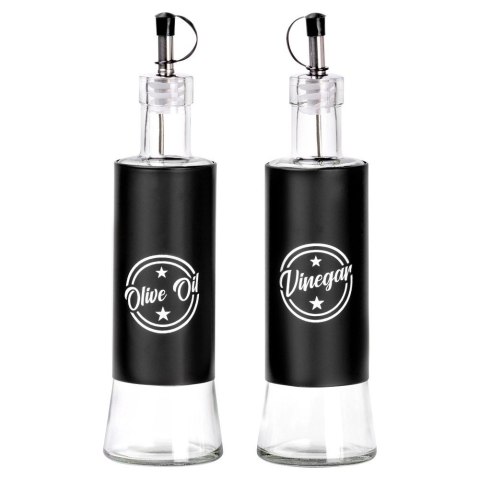 Zestaw Butelek na Oliwę i Ocet VILDE 2 x 300 ml Czarne z Dozownikami