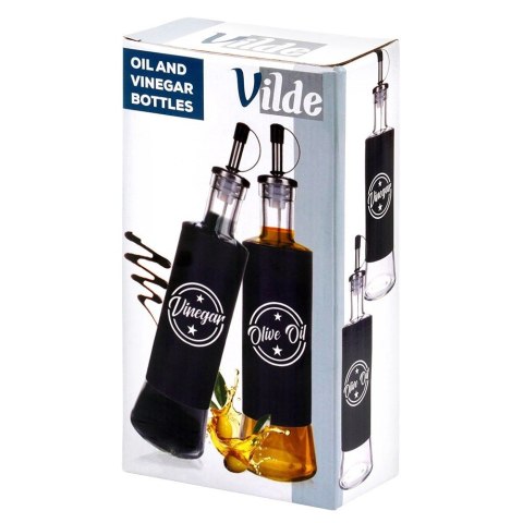 Zestaw Butelek na Oliwę i Ocet VILDE 2 x 300 ml Czarne z Dozownikami
