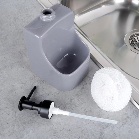 Dozownik do Naczyń Ceramiczny VILDE 400 ml z Gąbką, Szary Błyszczący Połysk