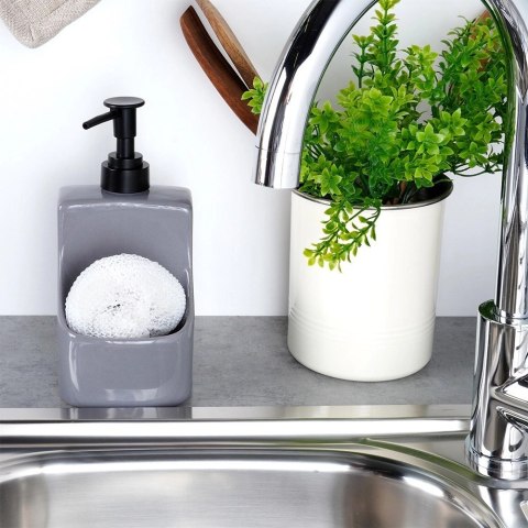 Dozownik do Naczyń Ceramiczny VILDE 400 ml z Gąbką, Szary Błyszczący Połysk