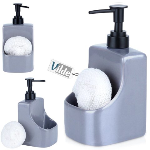 Dozownik do Naczyń Ceramiczny VILDE 400 ml z Gąbką, Szary Błyszczący Połysk