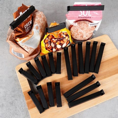 Klipsy do Torebek VILDE 22 szt. Czarny 2 Rozmiary Tworzywo Szczelne