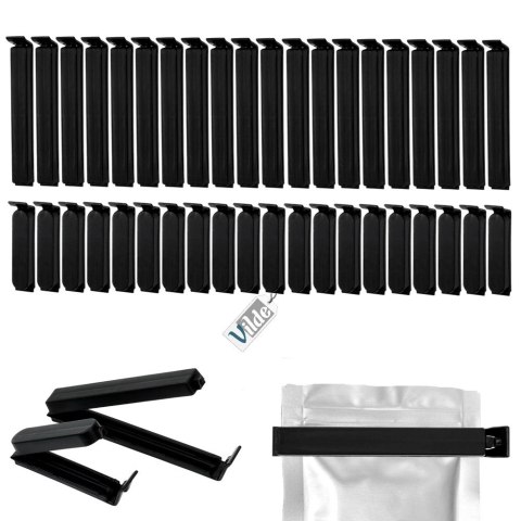 Klipsy do Torebek VILDE 40 szt. 2 Rozmiary Czarny Szczelne Duży Zestaw