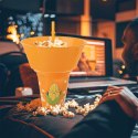 Kubek z Miską na Popcorn 500 ml 1 L ORION Pomarańczowy ze Słomką